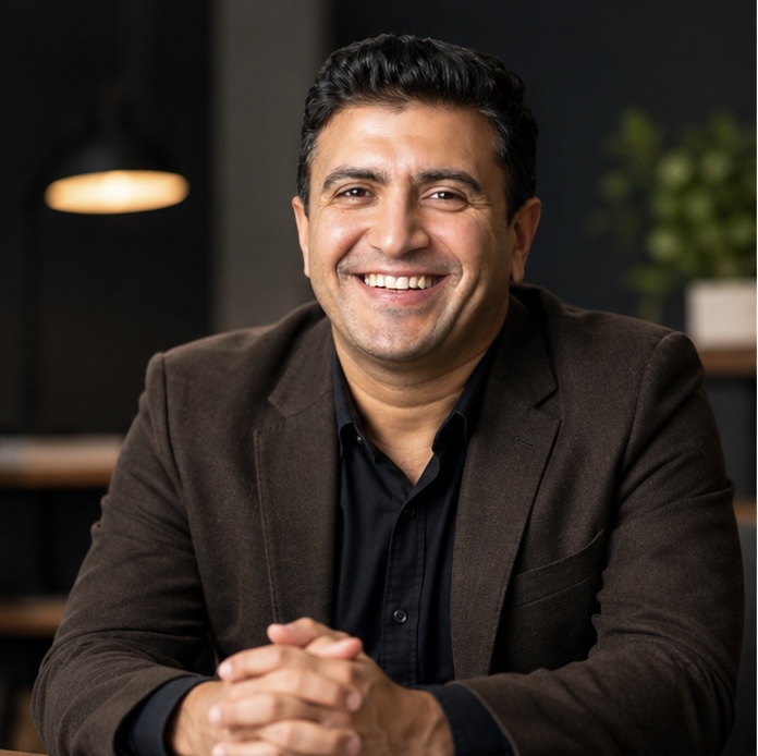 Ankur Pancholi seated at a table