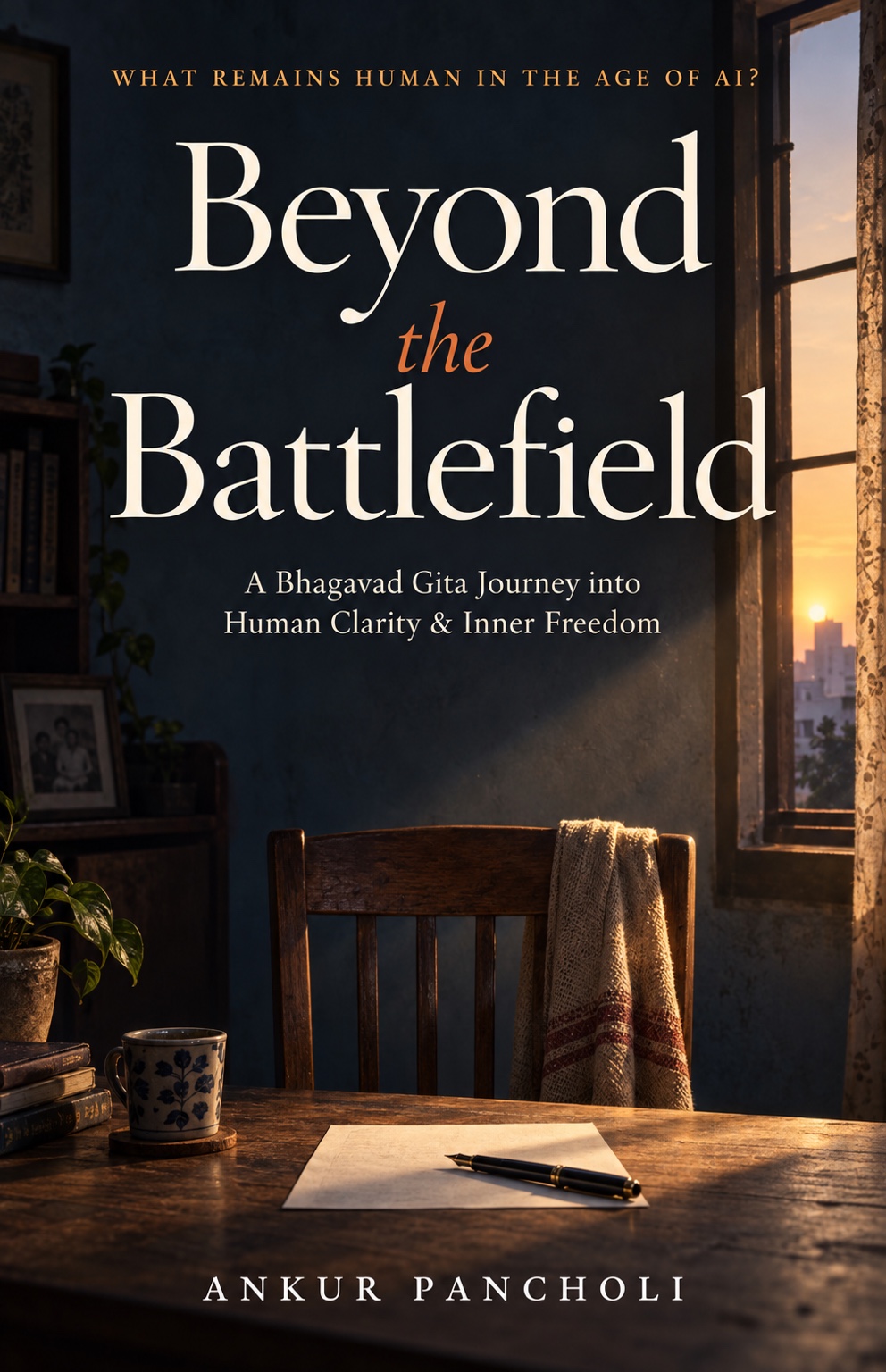 Beyond the Battlefield by Ankur Pancholi. A Bhagavad Gita Journey into Human Clarity & Inner Freedom. What Remains Human in the Age of AI?
